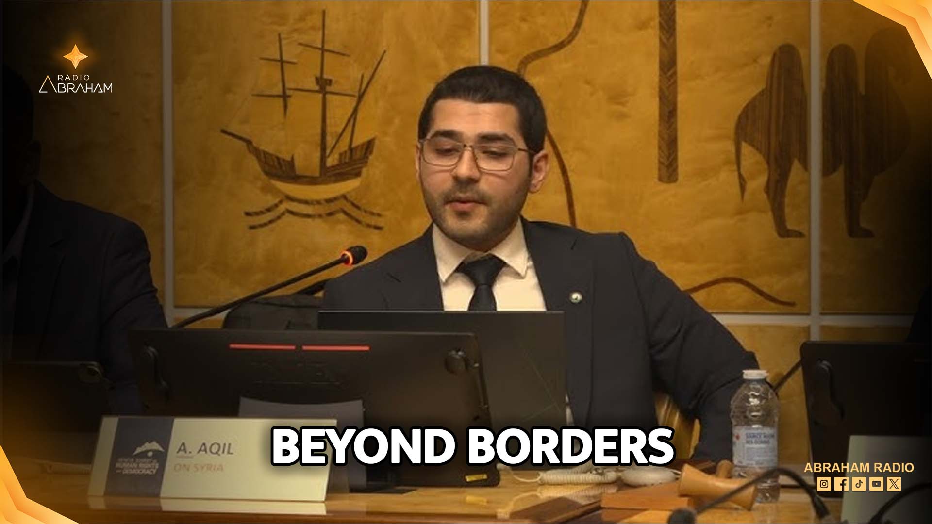 Kurdish minority rights activist Aram Aqil speaking on diaspora mobilization and civic inclusion frameworks.