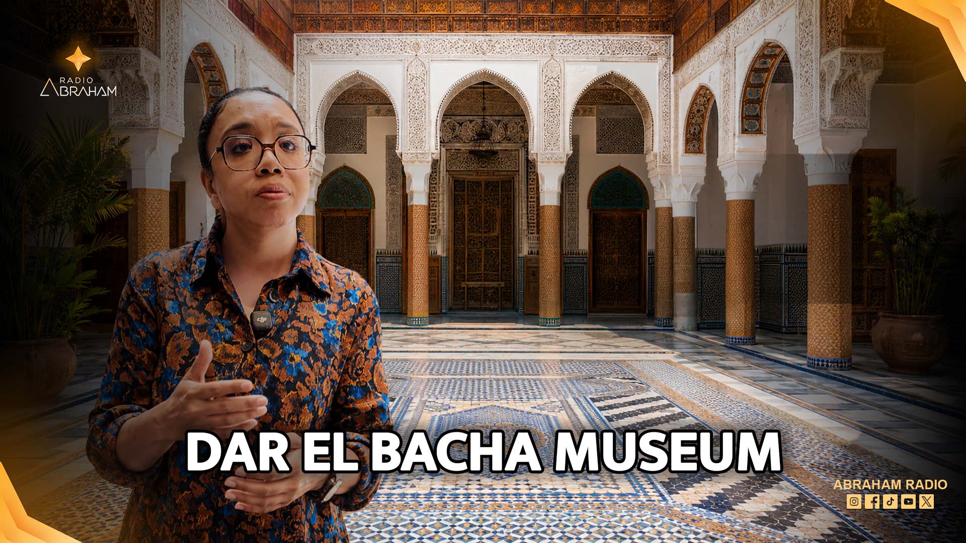 Salima Ait Mbarek, manager of the Museum of Confluences at Dar El Bacha, speaking in the historical Douiria pavilion.